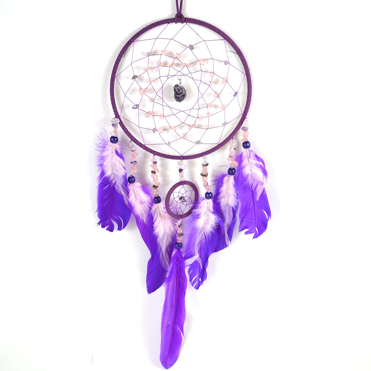 6 3/4" x 22" Amethyst & Rose Quartz dream catcher